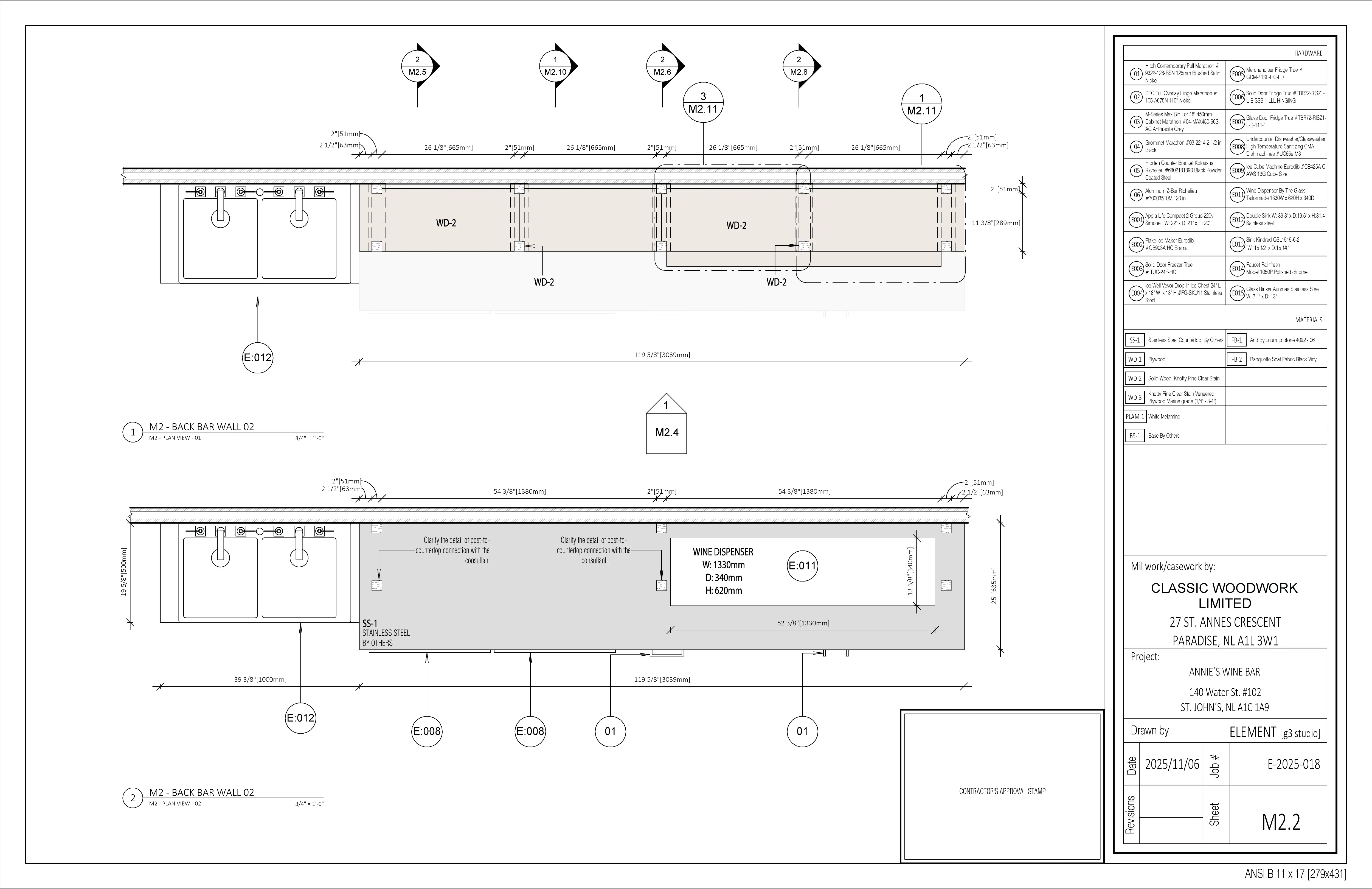 Fabrication drawing - Annie's Wine Bar - Back Bar - Detail 1