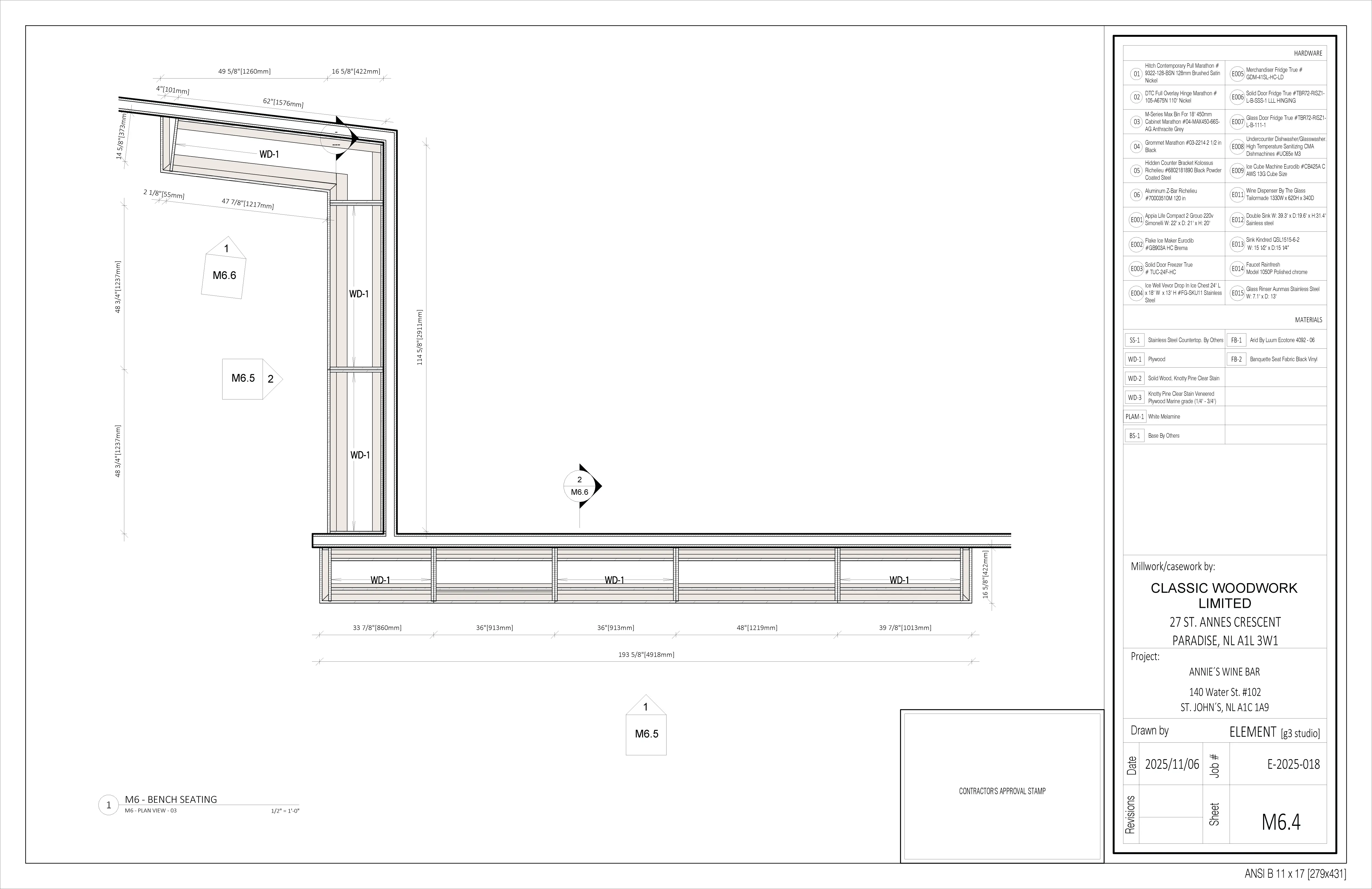 Fabrication drawing - Annie's Wine Bar - Bench - Detail 1