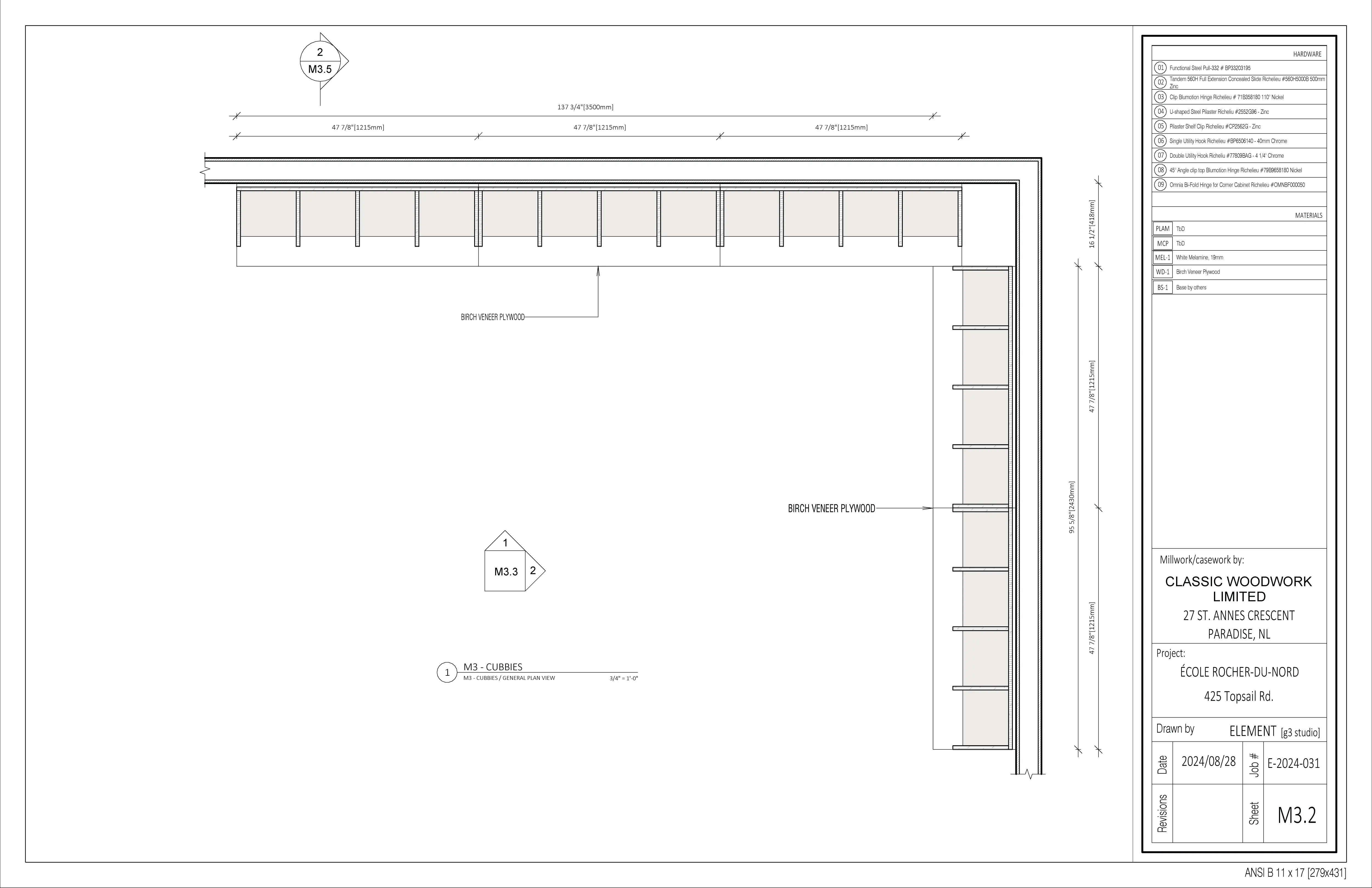 Fabrication drawing - Ecole Rocher Du Nord - Cubbies - Detail 1
