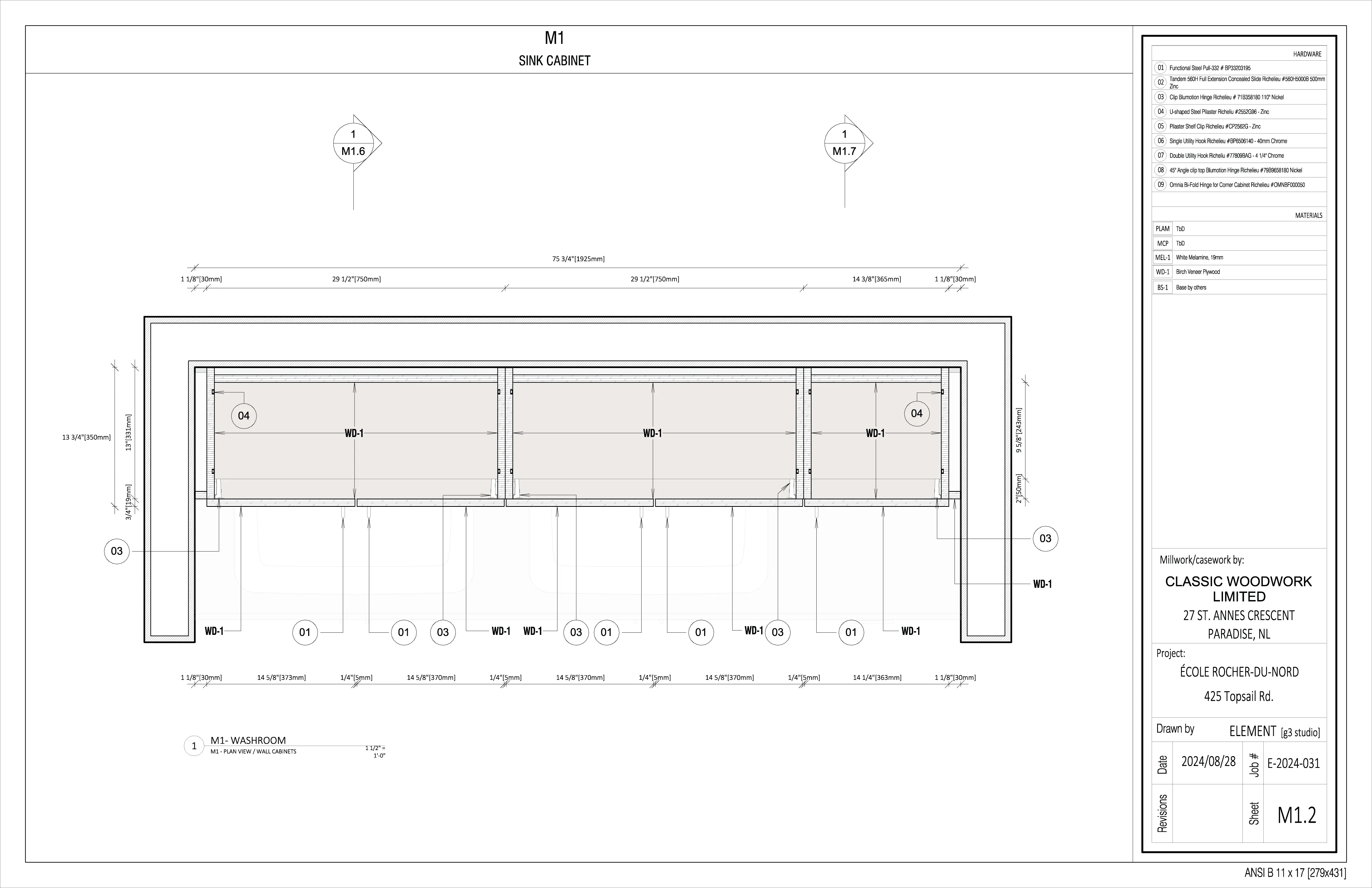 Fabrication drawing - Ecole Rocher Du Nord - Vanity - Detail 1
