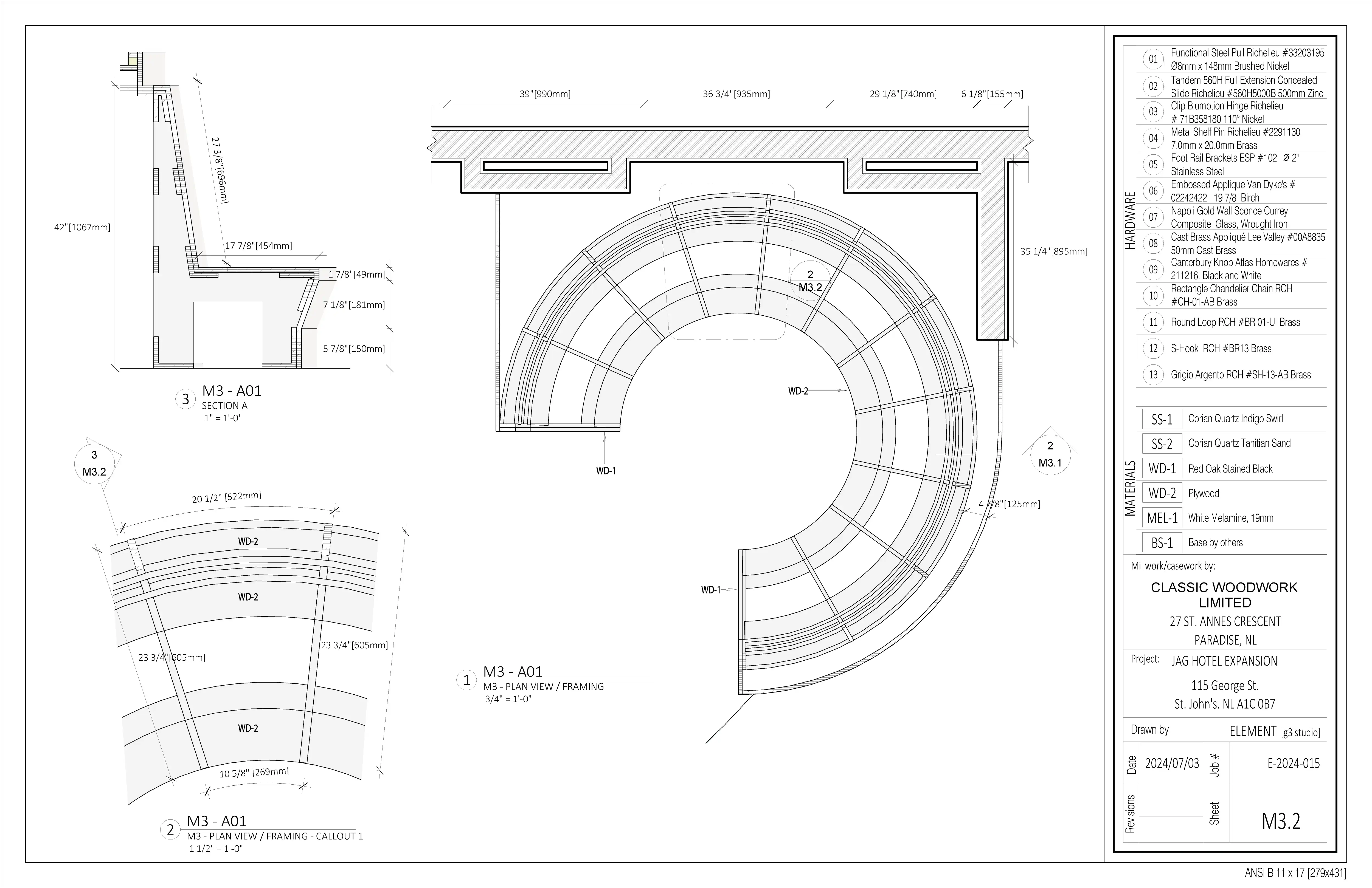 Fabrication drawing - Jag Bar - Bench - Detail 1