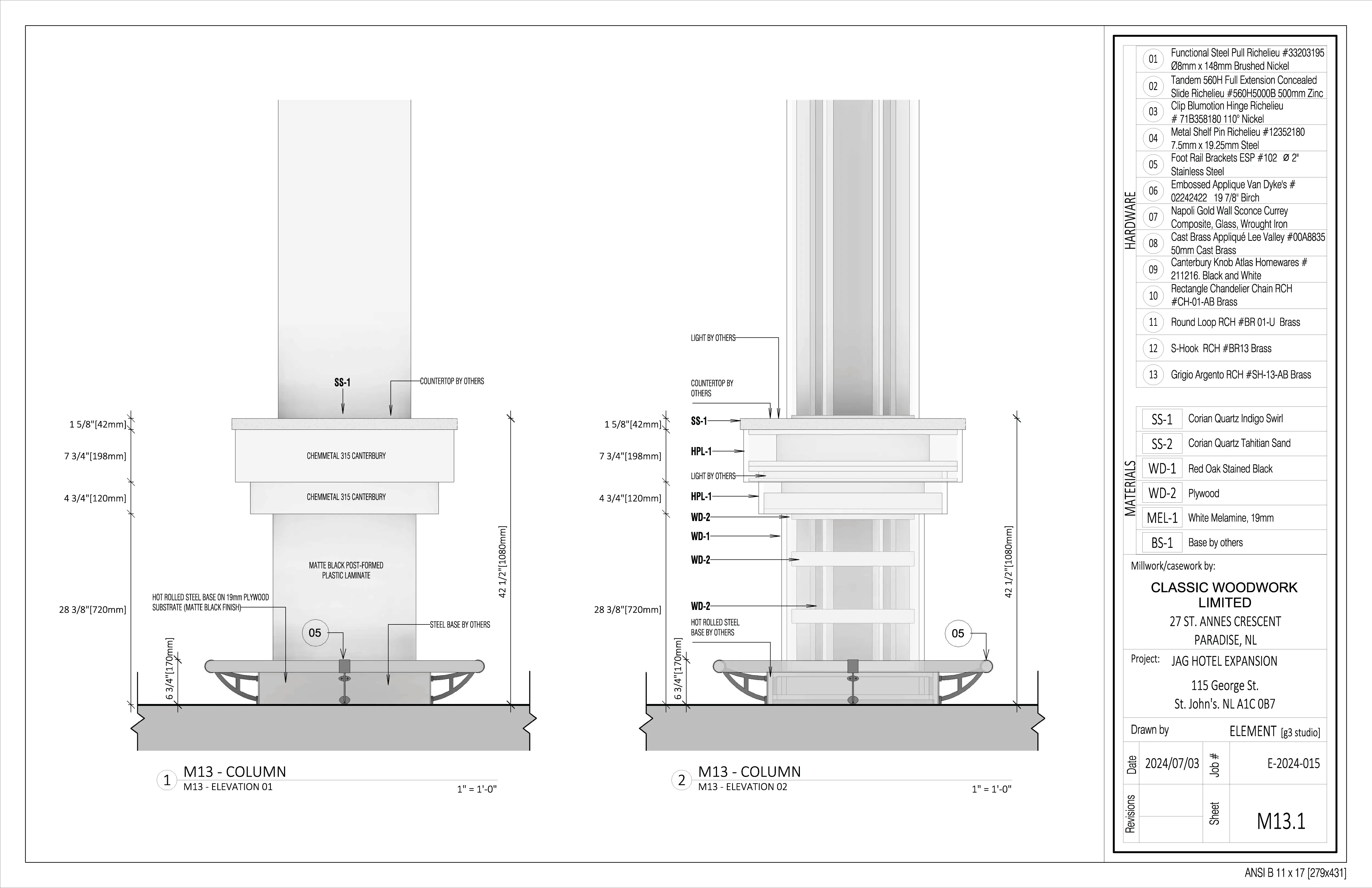 Fabrication drawing - Jag Bar - Column - Detail 1