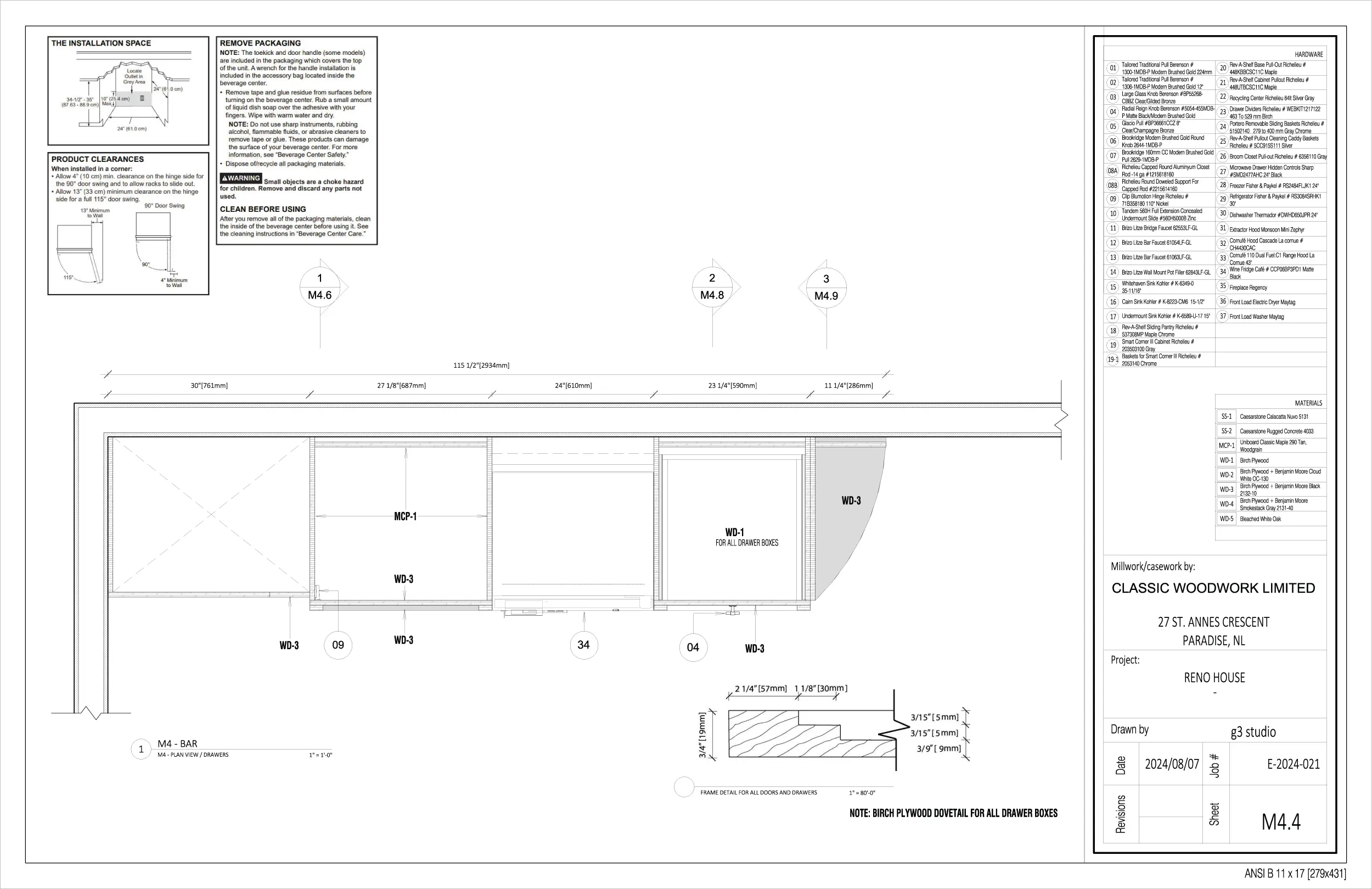 Fabrication drawing - Leonard House - Bar - Detail 1
