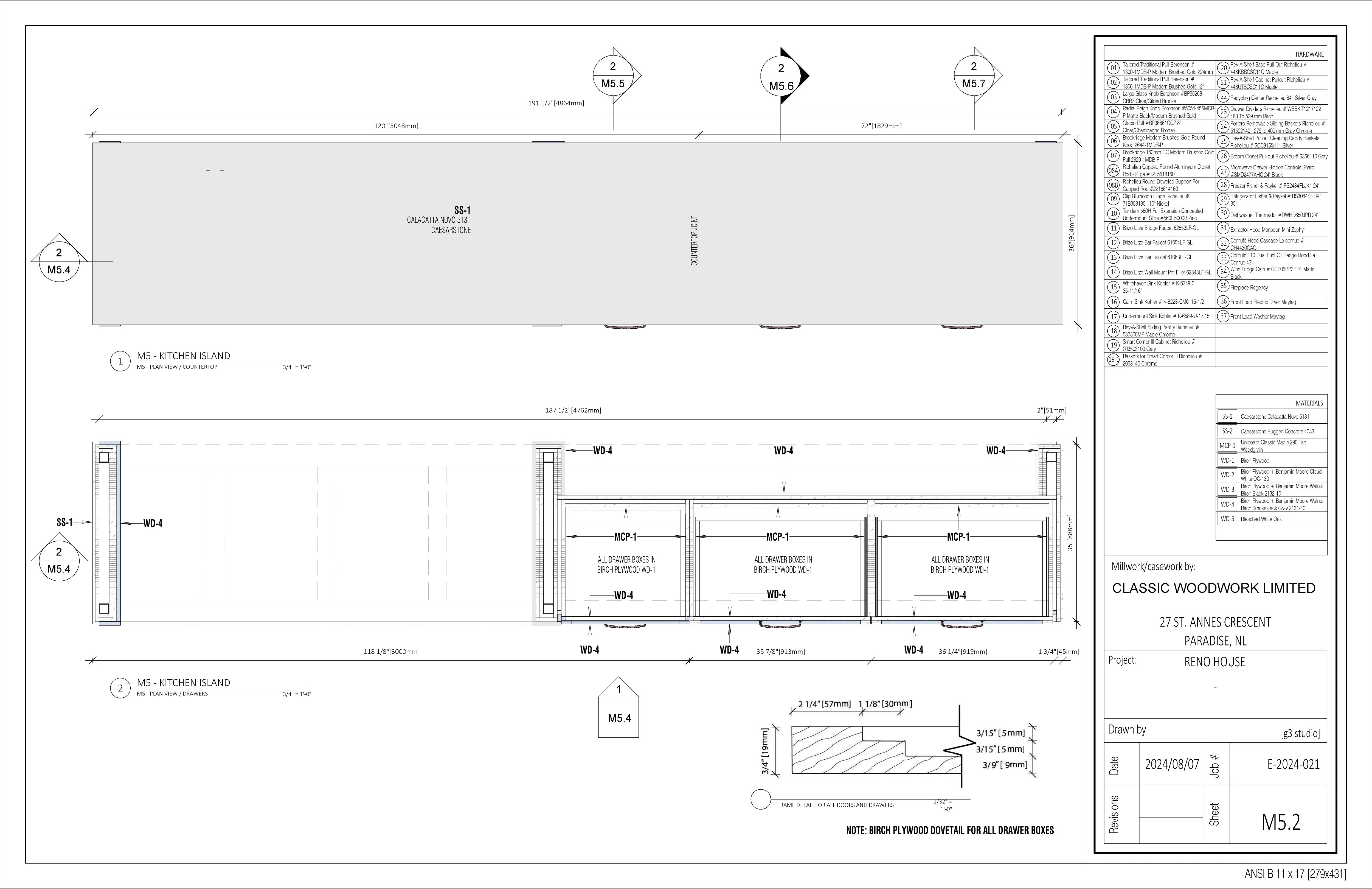 Fabrication drawing - Leonard House - Island - Detail 1