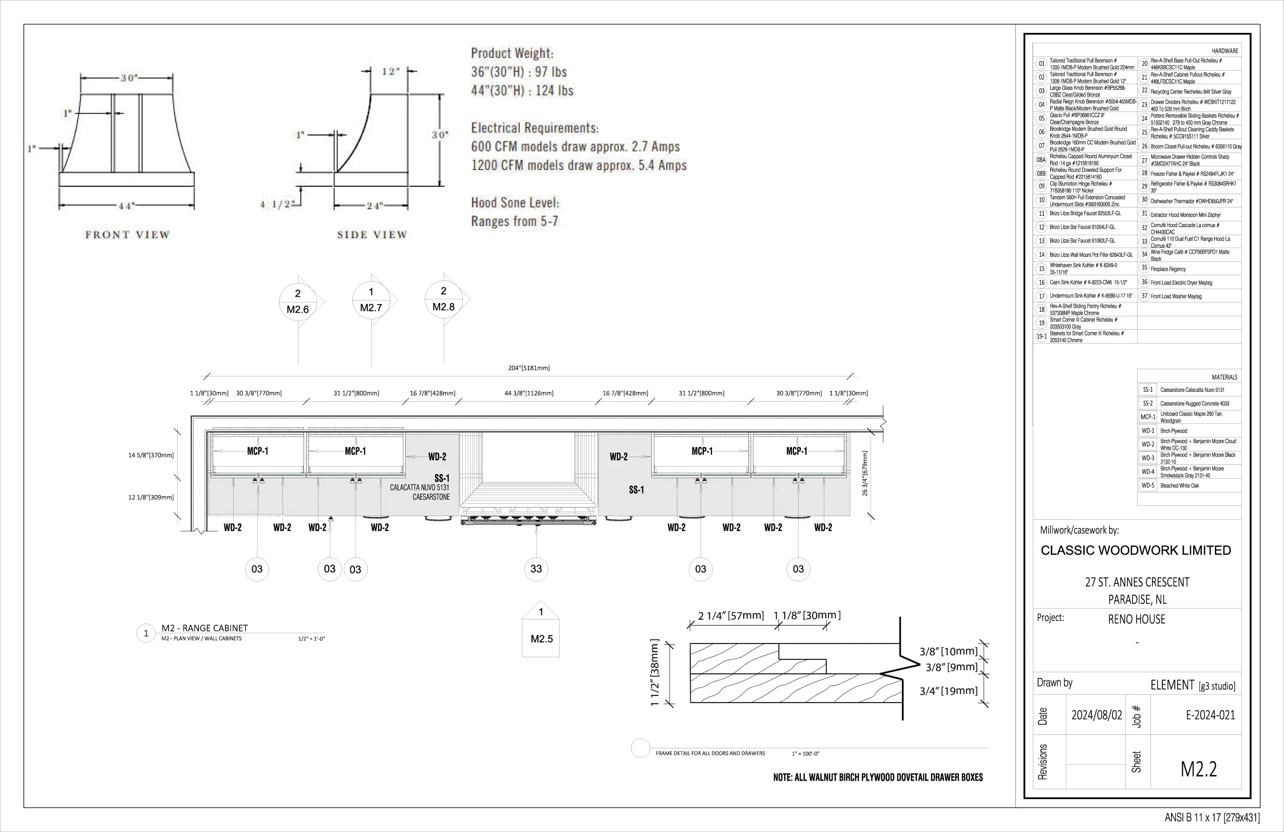 Fabrication drawing - Leonard House - Kitchen - Detail 1