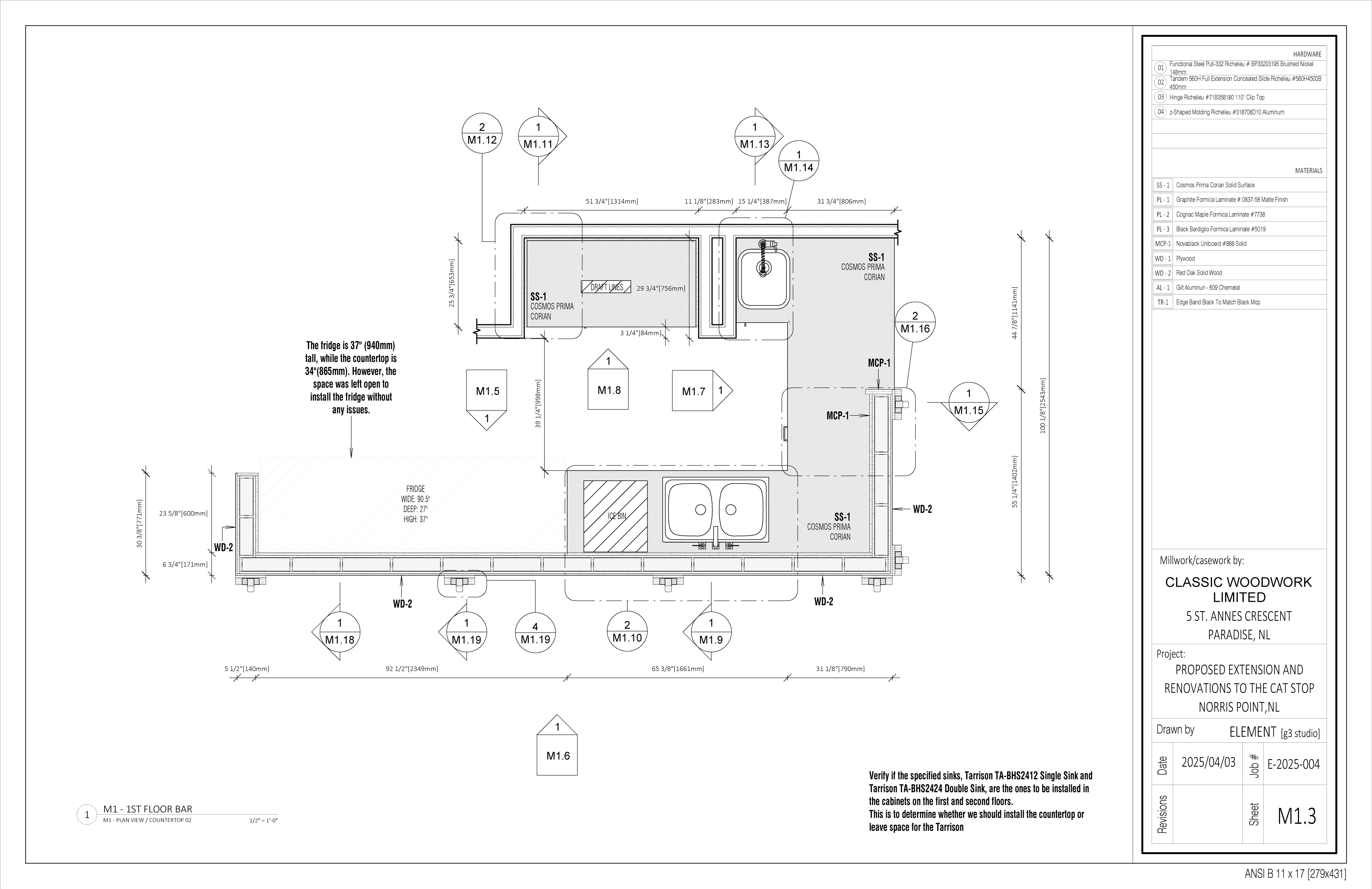 Fabrication drawing - Norris Point - 1st Floor Bar - Detail 1