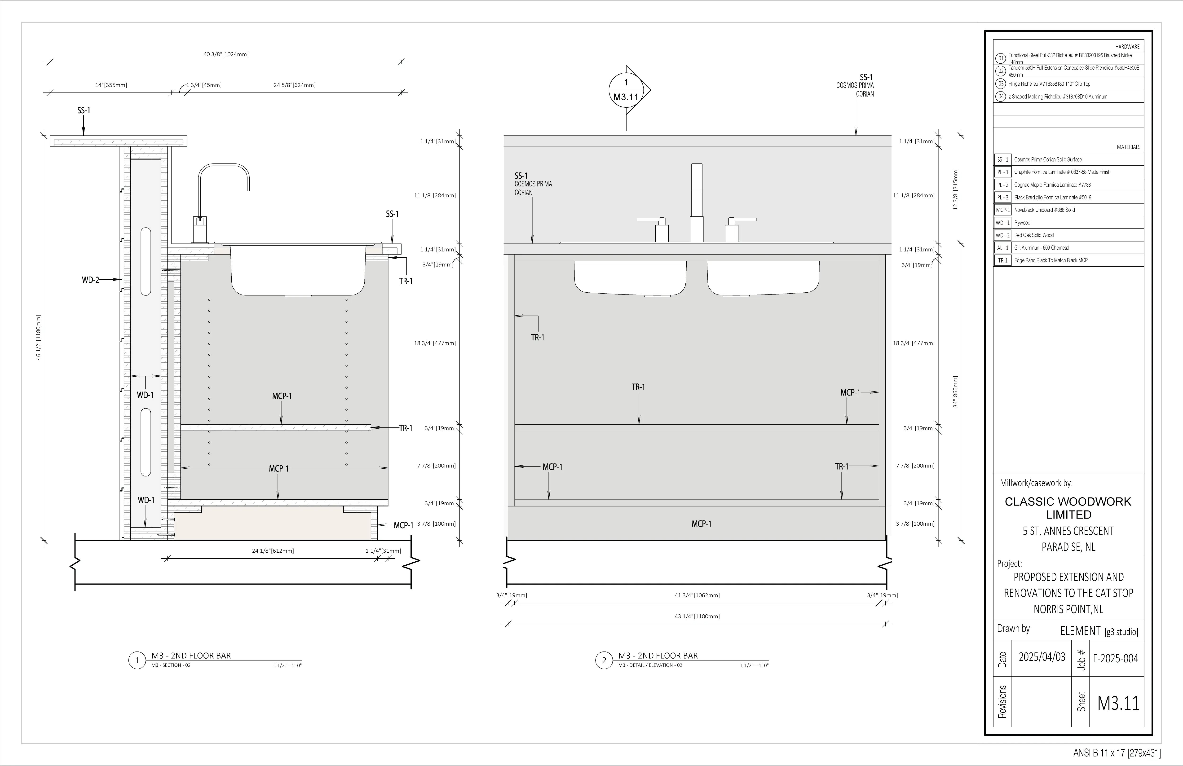 Fabrication drawing - Norris Point - 2nd  Floor Bar - Detail 1