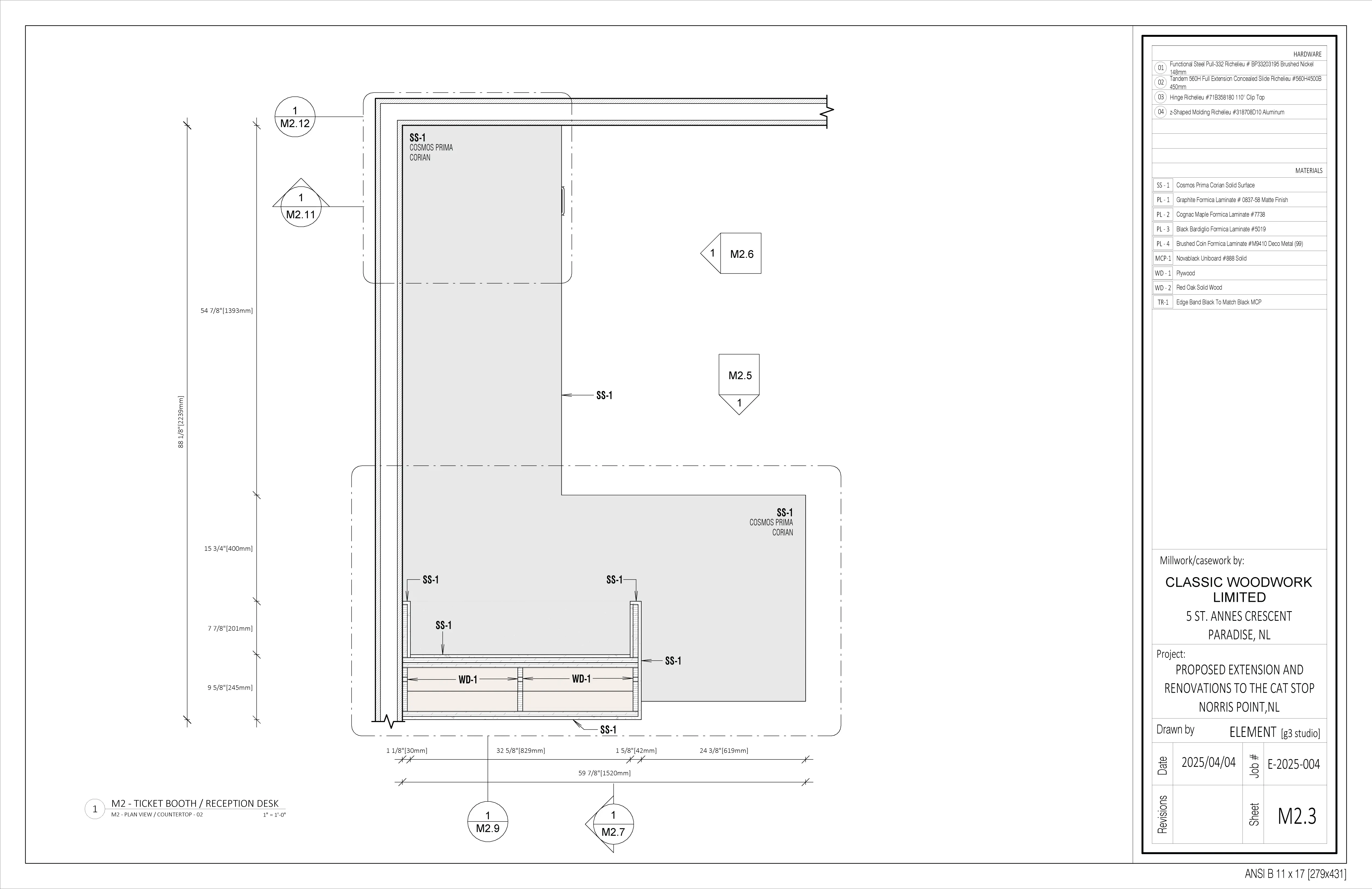 Fabrication drawing - Norris Point - Reception Desk - Detail 1